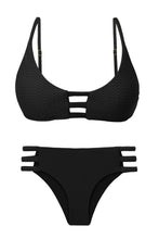 Załaduj obraz do przeglądarki galerii, Product Front: Rio De Sol Ensemble Set Bora-Black Bra-Trio Madrid-Trio