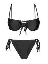 Załaduj obraz do przeglądarki galerii, Product Front: Rio De Sol Ensemble Set Shimmer-Black Balconet-Tie Cheeky-Tie-Gold