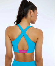 Załaduj obraz do przeglądarki galerii, Model Back: Alto Giro Fitness Haut Top Hyper Costas Cruzadas Azul Scuba