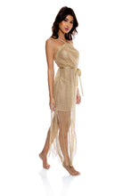 Załaduj obraz do przeglądarki galerii, Image 03: Luli Fama Vêtement De Plage Cross Halter Long Fringe Dress Gold Rush
