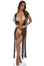 Załaduj obraz do przeglądarki galerii, Model Front: Luli Fama Vêtement De Plage Long Caftan Siren Dream Black Gold
