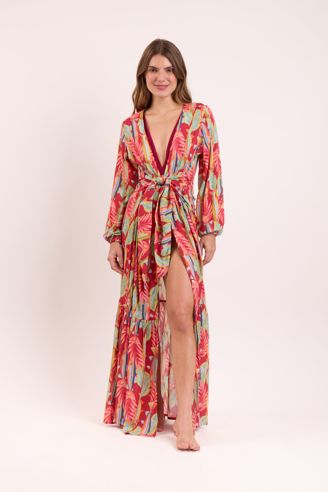 Model Front: Rio De Sol Vêtement De Plage Sea-Bloom Long Dress Verona
