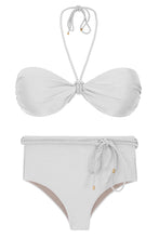 Załaduj obraz do przeglądarki galerii, Product Front: Rio De Sol Ensemble Set Shimmer-White Twist Belted-High-Waist
