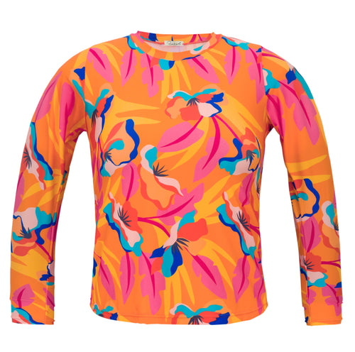 Product Front: Rio De Sol Haut Top Orange-Bloom Rash-Guard