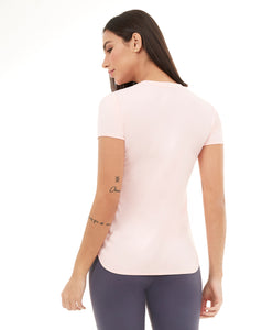 T-Shirt Skin Fit Alongada Gola V Rosa Respire